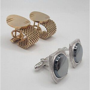 Vintage Cuff Links Cufflinks‎ Two Pair Black / Silver and Gold Tone Classic Look